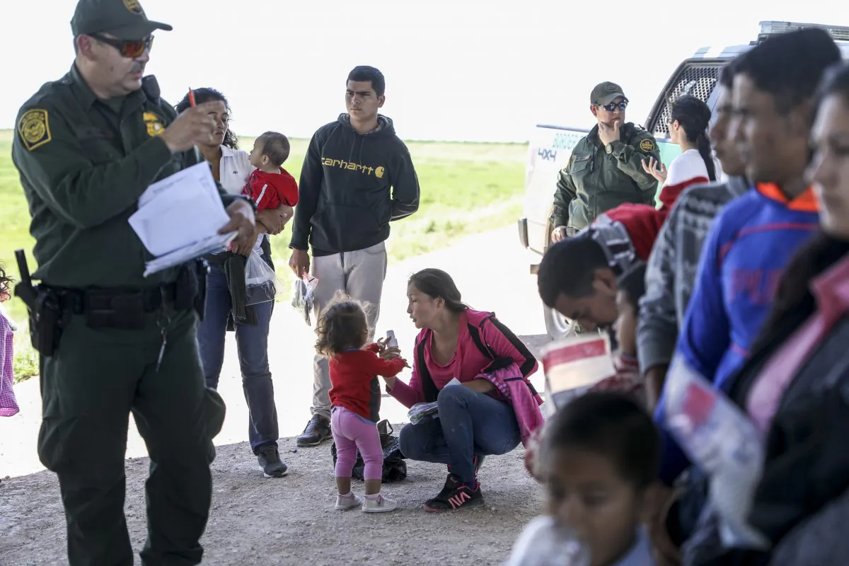 Border Patrol apprehends illegal aliens who have just crossed the Rio Grande from Mexico near McAllen, Texas, on April 18, 2019. (Charlotte Cuthbertson/The Epoch Times)