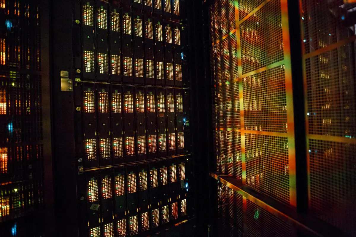 A "Mistral" supercomputer, installed in 2016, at the German Climate Computing Center in Hamburg, Germany, on June 7, 2017. (Morris MacMatzen/Getty Images)
