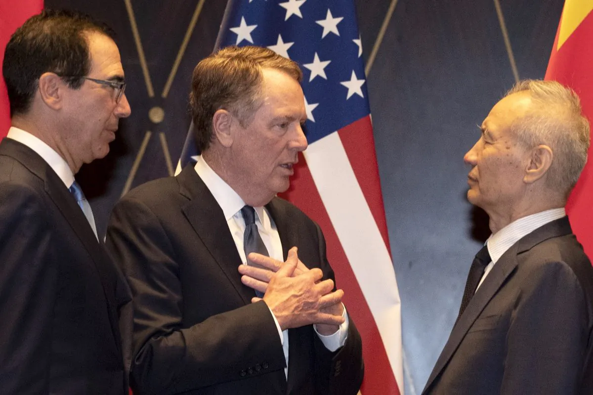 U.S. Trade Representative Robert Lighthizer (C) with Chinese Vice Premier Liu He (R) as U.S. Treasury Secretary Steven Mnuchin (L) at the Xijiao Conference Centre in Shanghai, China on July 31, 2019. (Ng Han Guan/AFP/Getty Images)