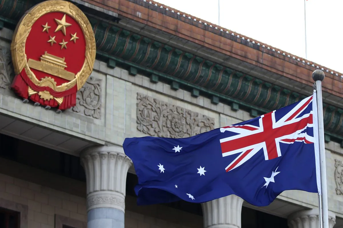 An Australian flag is seen outside the Great Hall of the People in Beijing on April 9, 2013. (Feng Li/Getty Images)