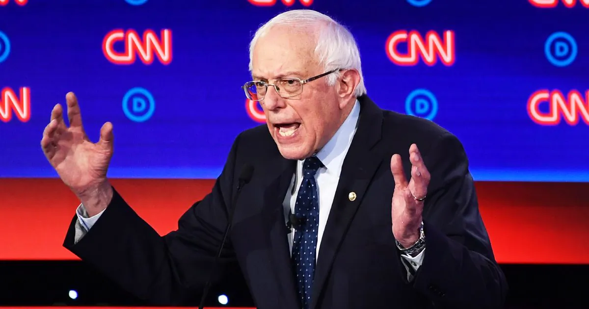 Democratic presidential hopeful Sen. Bernie Sanders (I-Vt.) delivers his closing statement during the first round of the second Democratic primary debate of the 2020 presidential campaign season hosted by CNN at the Fox Theatre in Detroit, Mich. on July 30, 2019. (Brendan Smialowski/AFP/Getty Images)