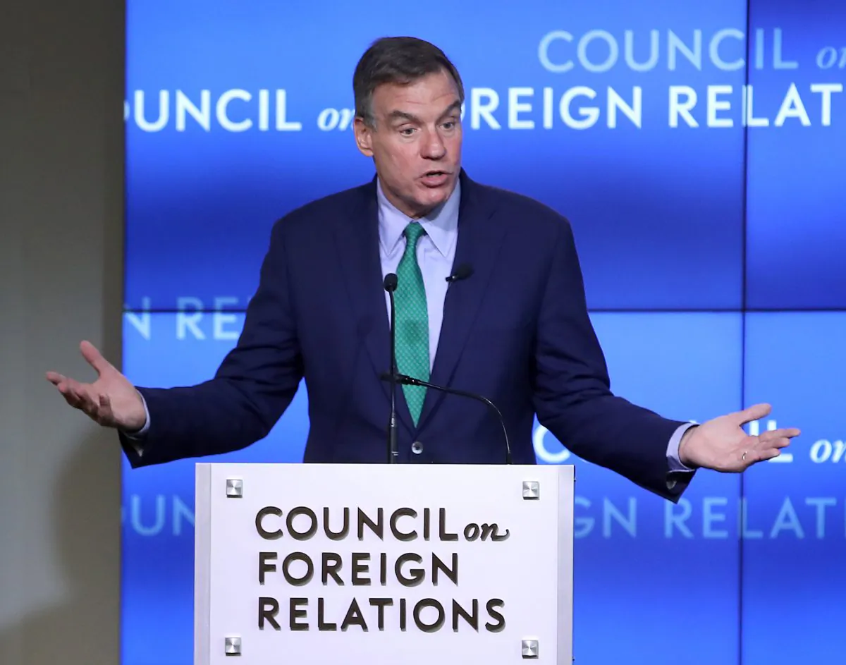 Sen. Mark Warner (D-Va.), vice chairman of the Senate Intelligence Committee, speaks at the Council on Foreign Relations in a discussion on China's strategy to control technologies of the future in Washington, on June 17, 2019. (Mark Wilson/Getty Images)