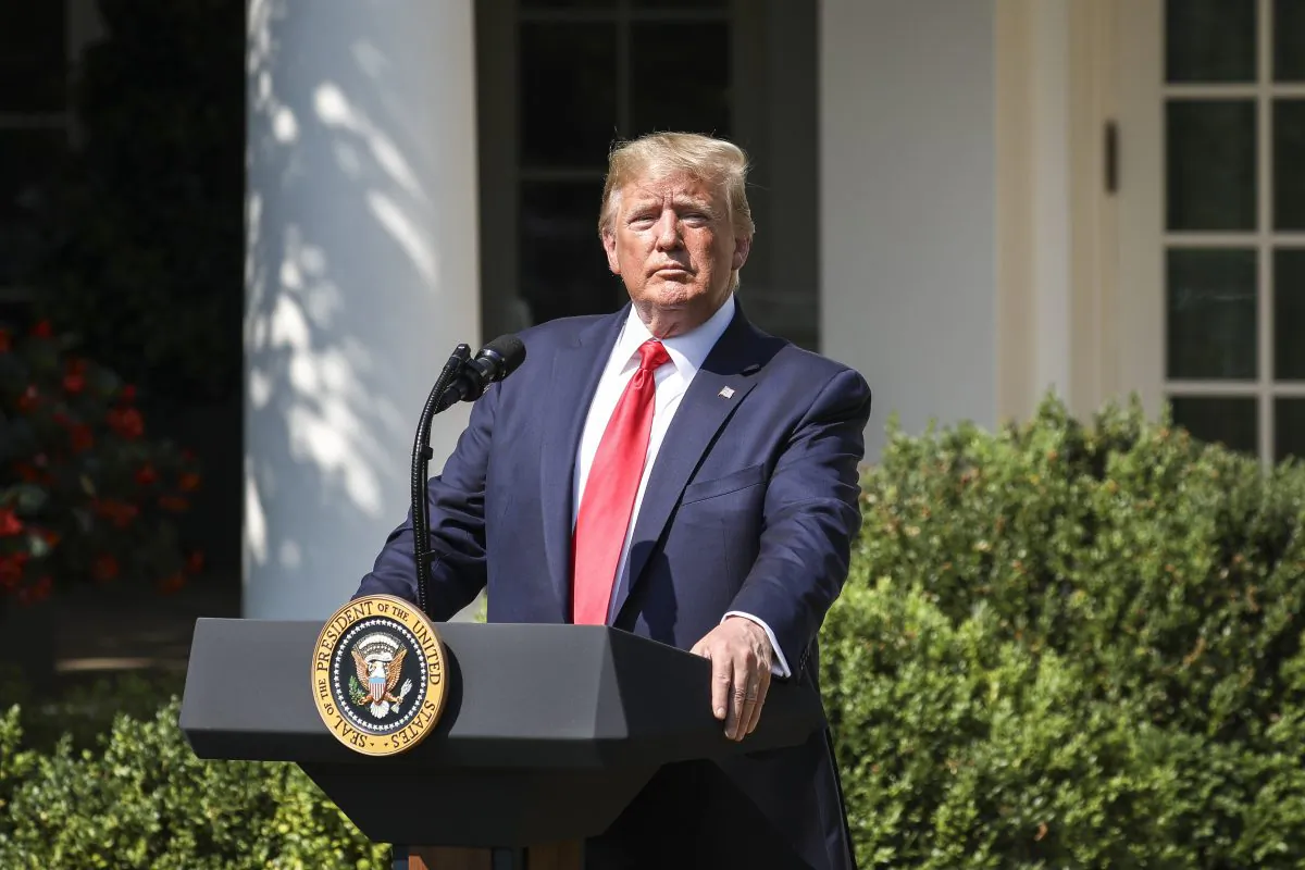 President Donald Trump speaks at the signing of the 9/11 Victim Compensation Fund bill in the White House Rose Garden in Washington D.C. on July 29, 2019. (Charlotte Cuthbertson/The Epoch Times)