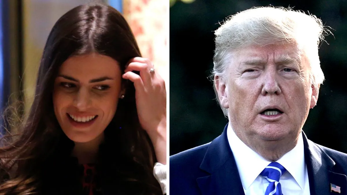 L: Madeleine Westerhout at Trump Tower in New York on Dec. 8, 2016. (Dominick Reuter/AFP/Getty Images) R: President Donald Trump at the White House on Aug. 30, 2019. (Alex Wong/Getty Images)
