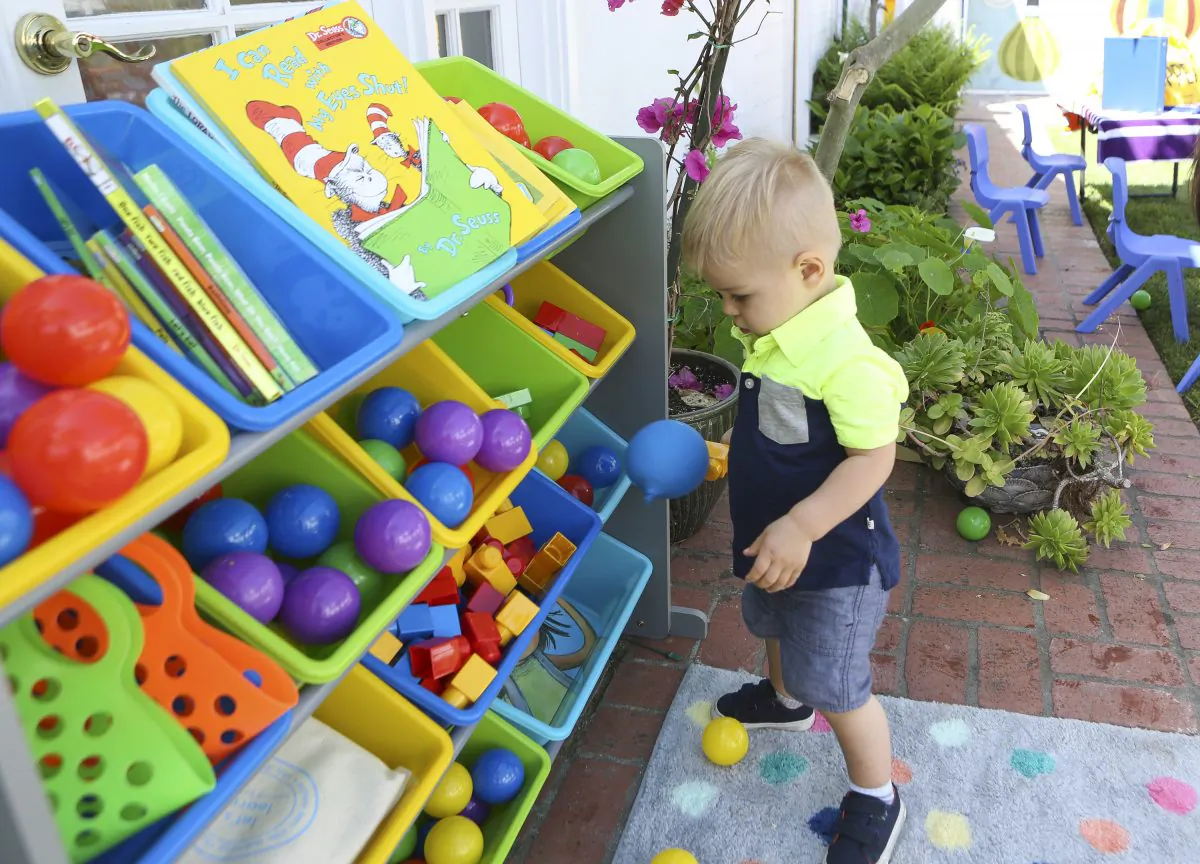A toddler plays at Kinder Ready and Elementary Wise classes in Los Angeles, Calif., on April 8, 2018. (Tasia Wells/Getty Images for Kinder Ready, Inc.)
