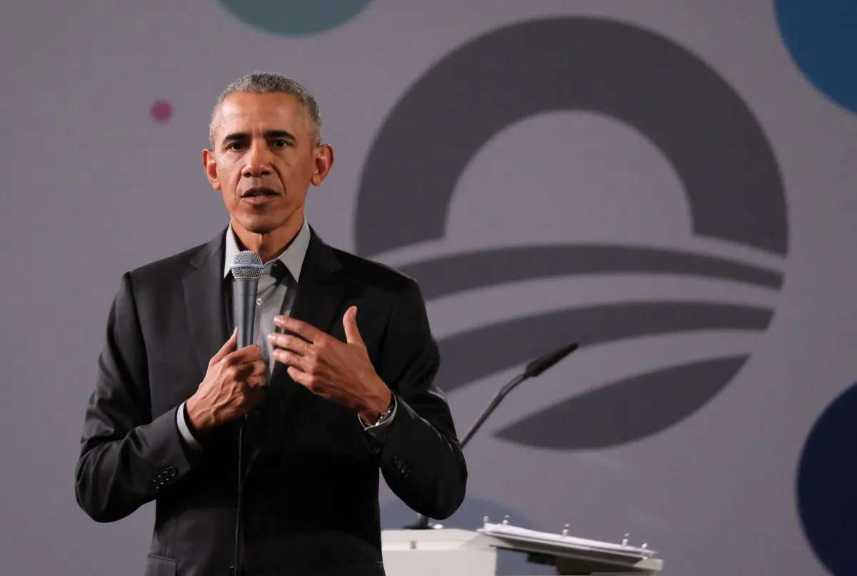 Former President Barack Obama speaks to young leaders from across Europe in a Town Hall-styled session in Berlin, Germany on April 6, 2019. (Sean Gallup/Getty Images)