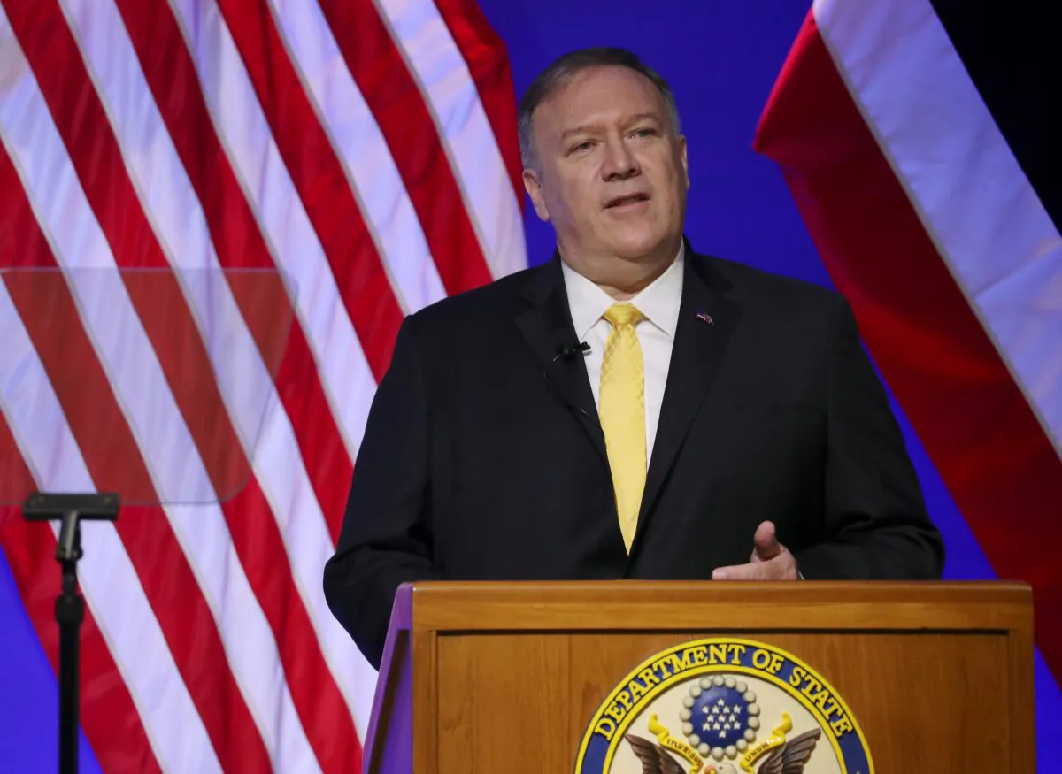U.S. Secretary of State Mike Pompeo delivers a speech at Siam Society in Bangkok, Thailand on Aug. 2, 2019. (Jonathan Ernst/Pool/Reuters)