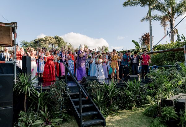 Singers on an outside stage