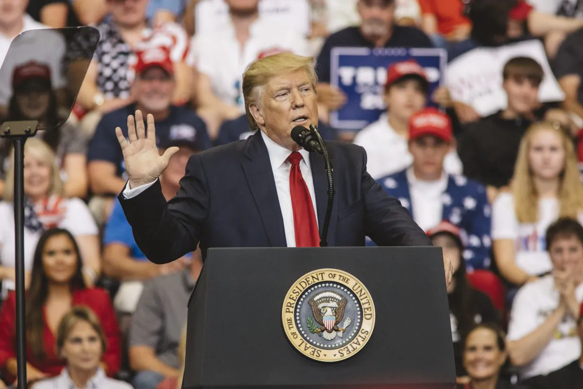 President Donald Trump speaks at a campaign rally at U.S. Bank Arena  in Cincinnati, Ohio on Aug. 1, 2019. (Andrew Spear/Getty Images)