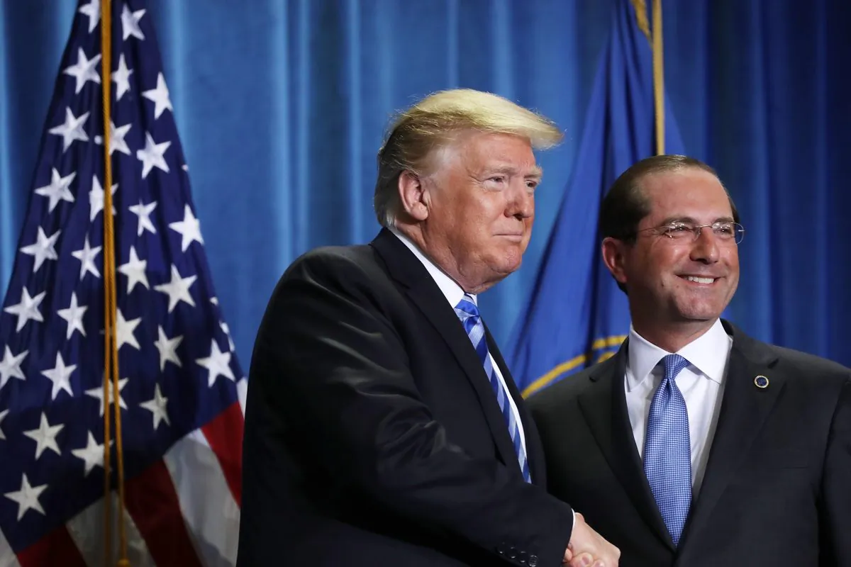 President Donald Trump and Health and Human Services Secretary Alex Azar at HHS headquarters in Washington on Oct. 25, 2018. (Chip Somodevilla/Getty Images)