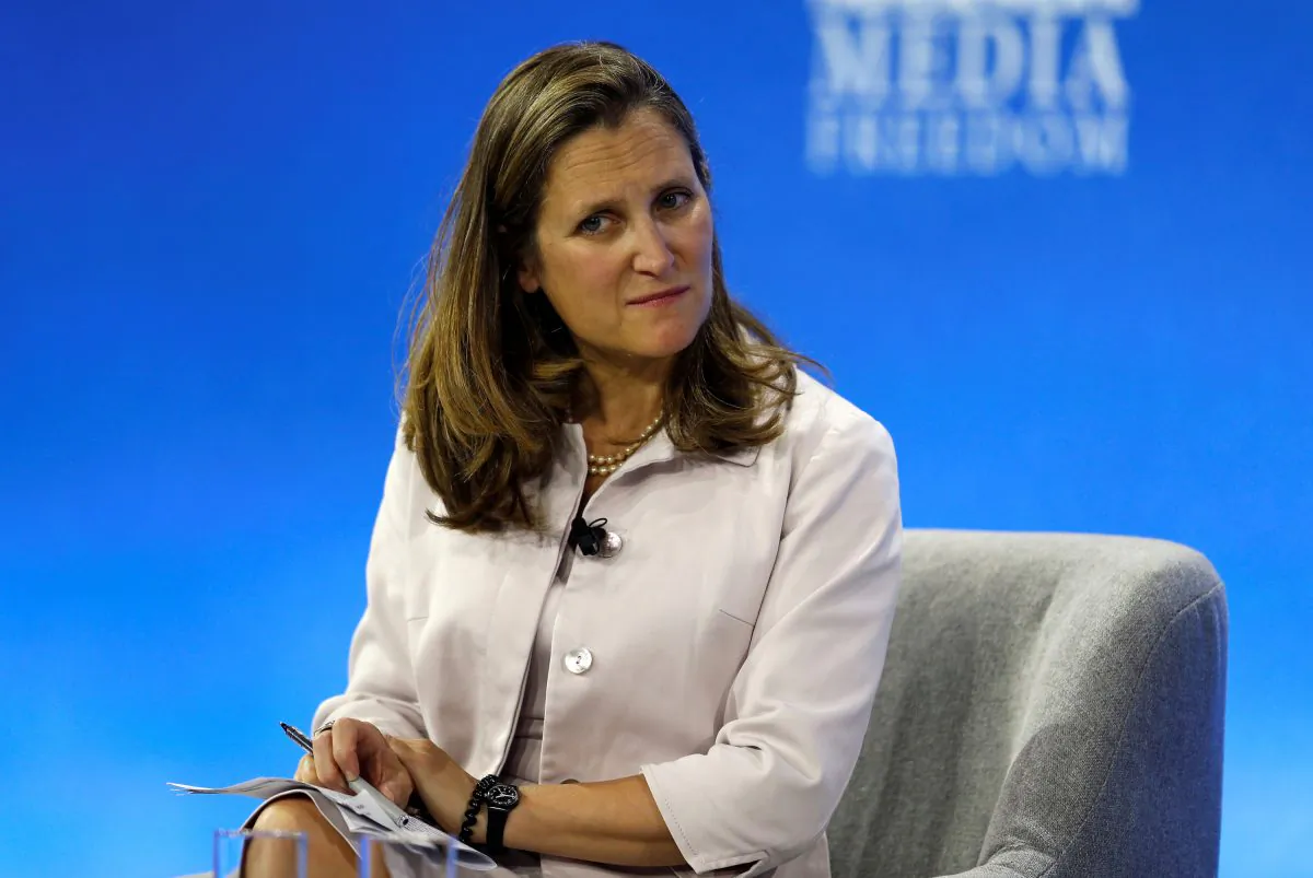 Canadian Foreign Minister Chrystia Freeland attends the Global Conference for Media Freedom in London, Britain on July 10, 2019. (Peter Nicholls/Reuters)