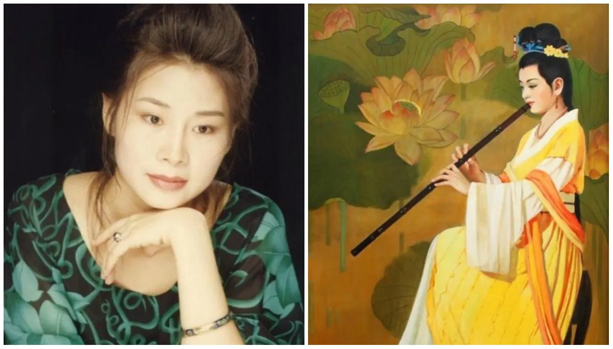 Zheng Aixin (L) and a painting she intended to submit for the International Figure Painting Competition, an annual worldwide cultural art event hosted by New Tang Dynasty Television. (Minghui.org)
