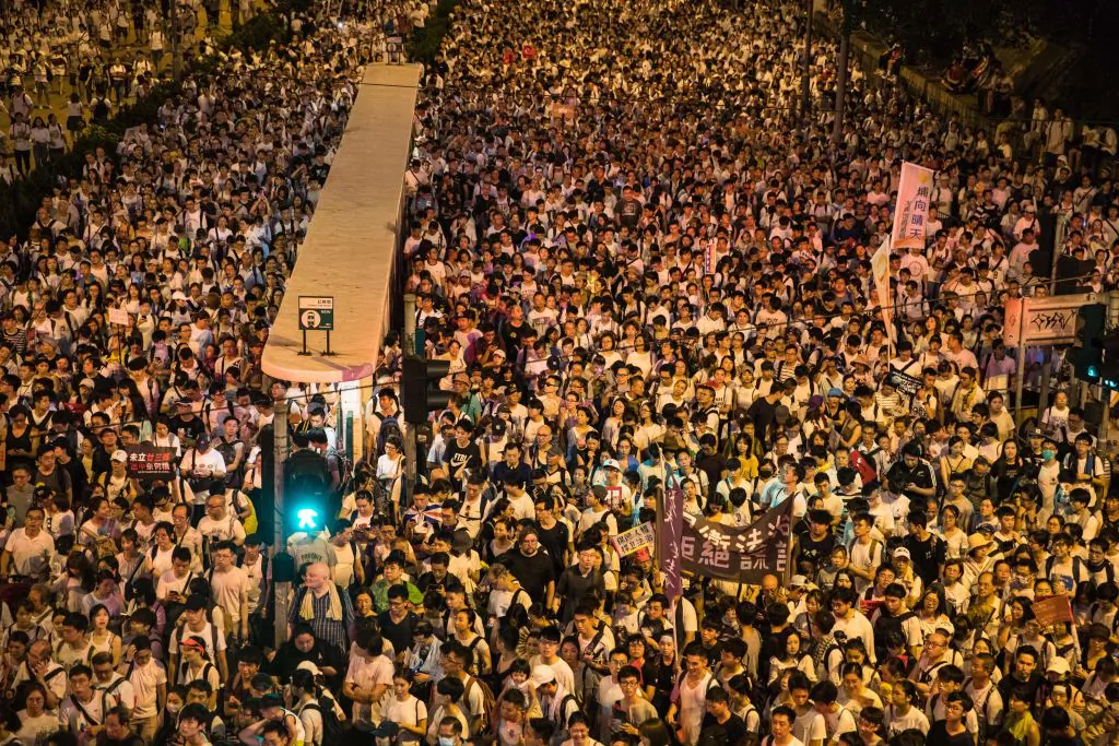 Protesters attend a rally against a controversial extradition law proposal in Hong Kong on June 9, 2019. (Dale De La Rey/AFP/Getty Images)