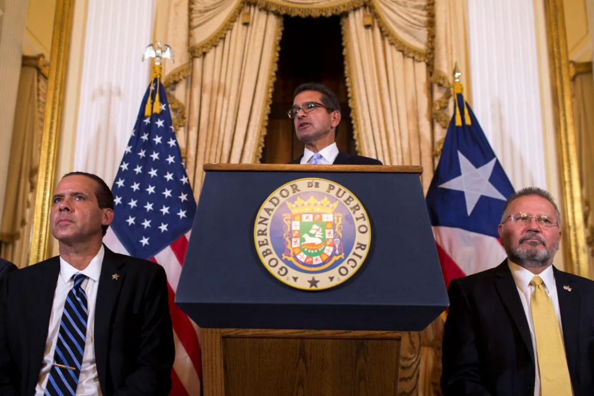 Pedro Pierluisi, sworn in as Puerto Rico's governor, speaks during a press conference, in San Juan, Puerto Rico, on Aug. 2, 2019.  (Dennis M. Rivera Pichardo/AP Photo)