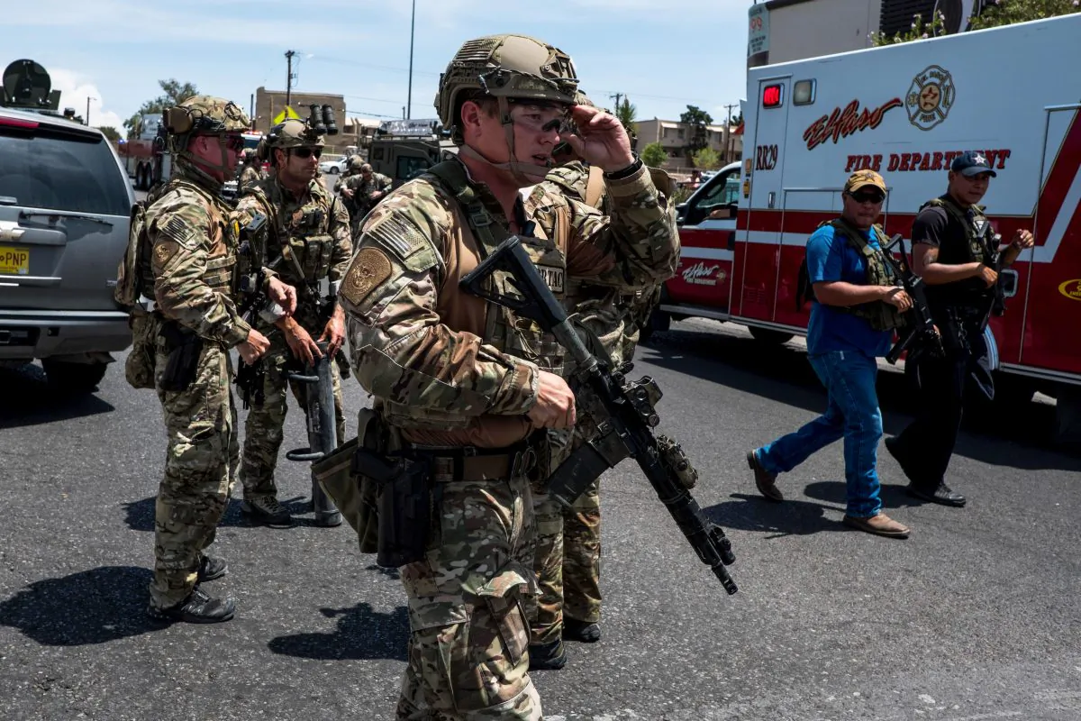 Law enforcement officers responding to an active shooter situation at a Walmart near the Cielo Vista Mall in El Paso, Texas, on Aug. 3, 2019. (Joel Angel Juarez/AFP/Getty Images)