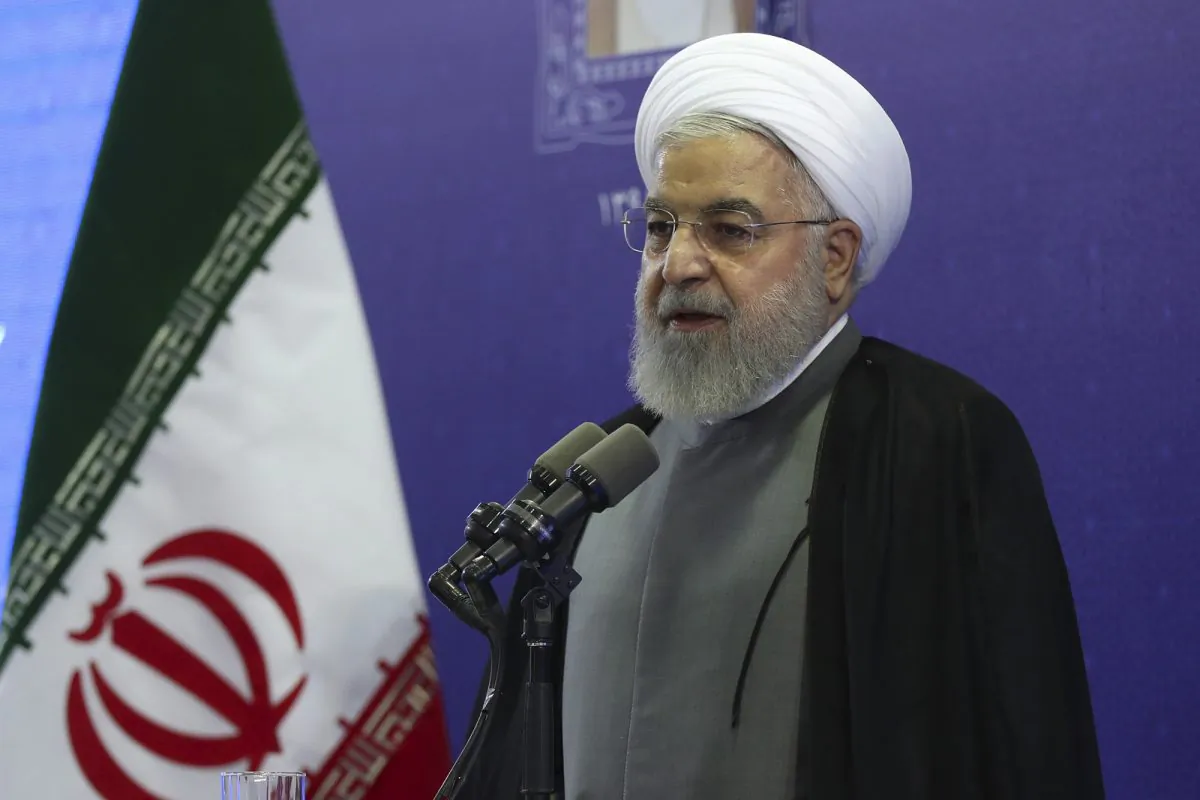 Iran President Hassan Rouhani speaks in the inauguration ceremony of a power plant in northwestern Iran, on Aug. 1, 2019. (Iranian Presidency Office via AP)