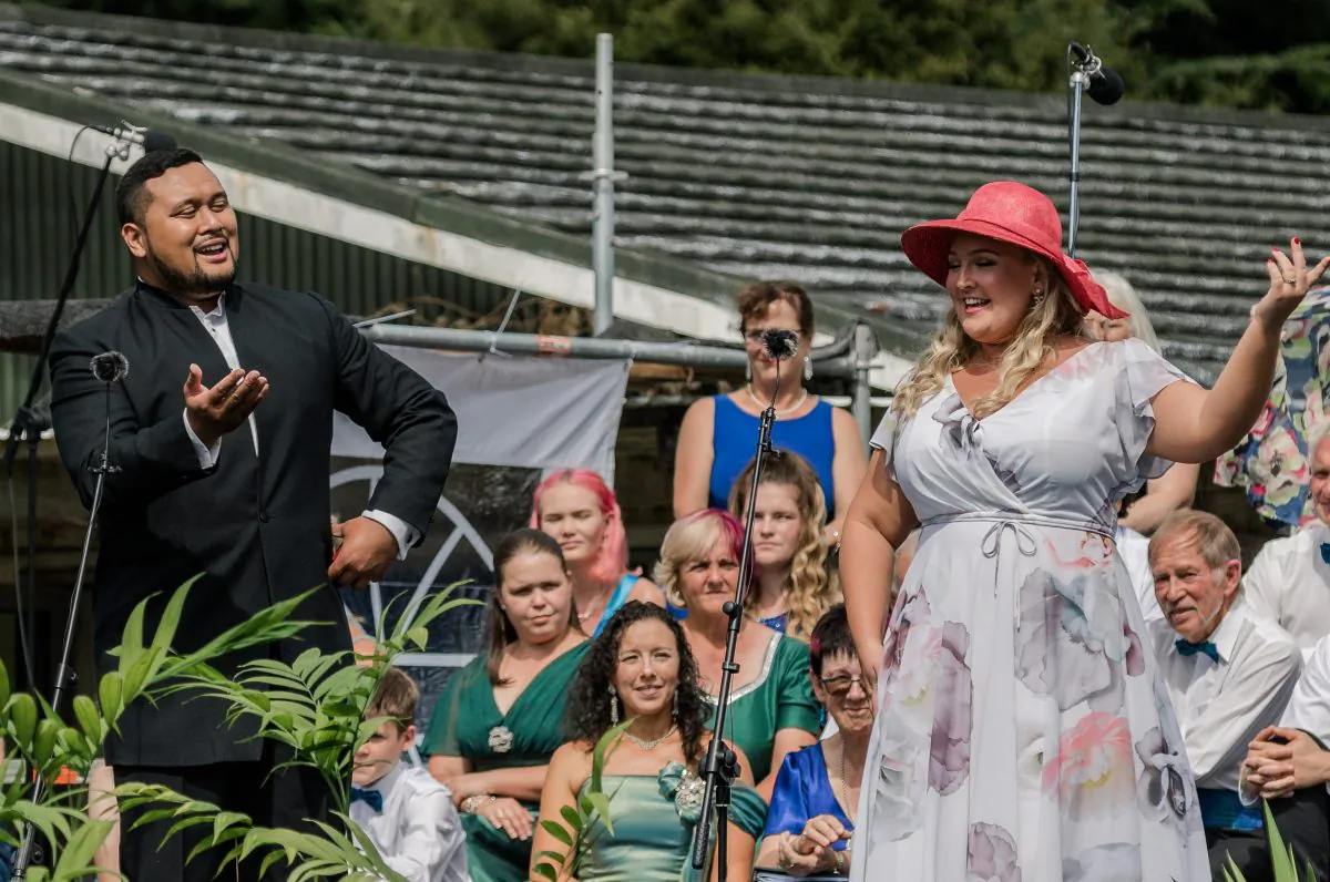 Husband and wife Joel and Maia Amosa perform a duet from "The Marriage of Figaro" on stage at Opera in the Garden, on March 9, 2019. (Tracey Morris Photography)