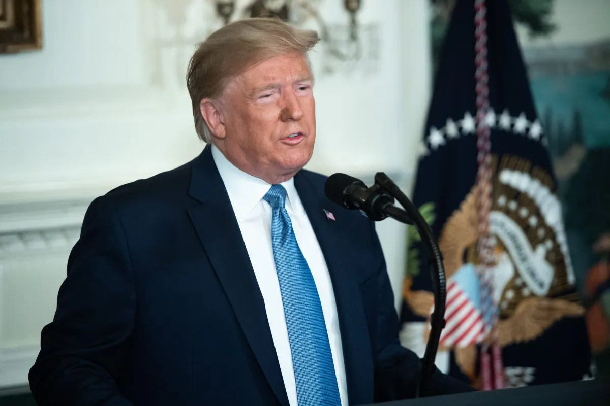 President Donald Trump speaks from the Diplomatic Reception Room of the White House on Aug. 5, 2019. (Saul Loeb/AFP/Getty Images)