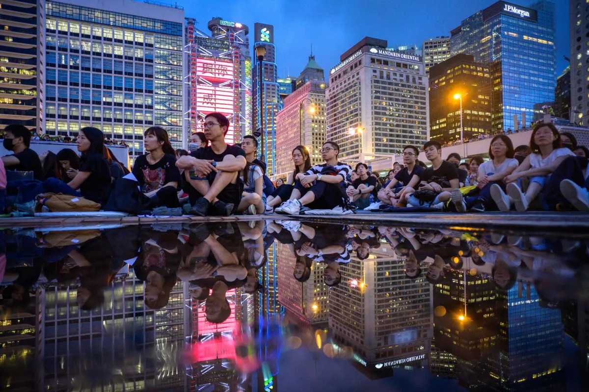 Members of the territory's medical sector attend a protest in Edinburgh Place in Hong Kong on Aug. 2, 2019. (Anthony Wallace/AFP/Getty Images)