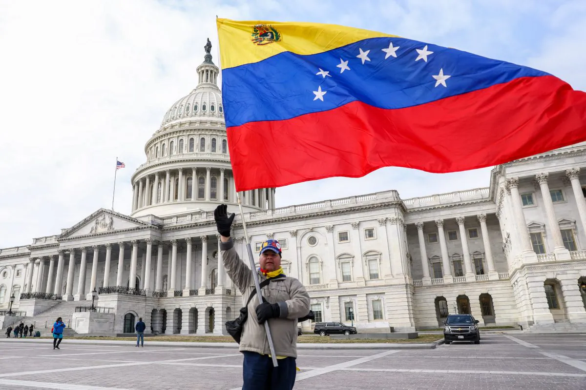 A man waves the Venezuelan flag in front of the Capitol building in Washington on March 7, 2019. (Charlotte Cuthbertson/The Epoch Times)