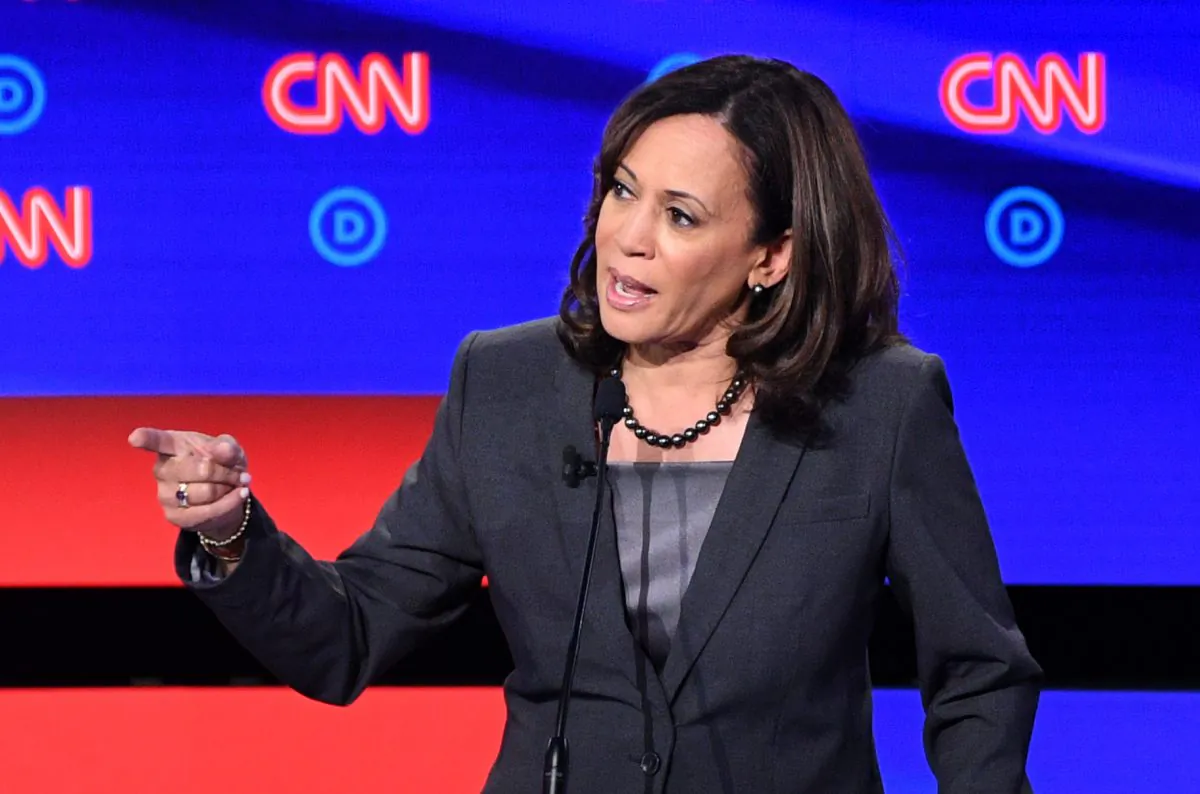 Sen. Kamala Harris (D-Calif.), a 2020 presidential candidate, speaks at a debate in Detroit, Michigan on July 31, 2019. (Jim Watson/AFP/Getty Images)