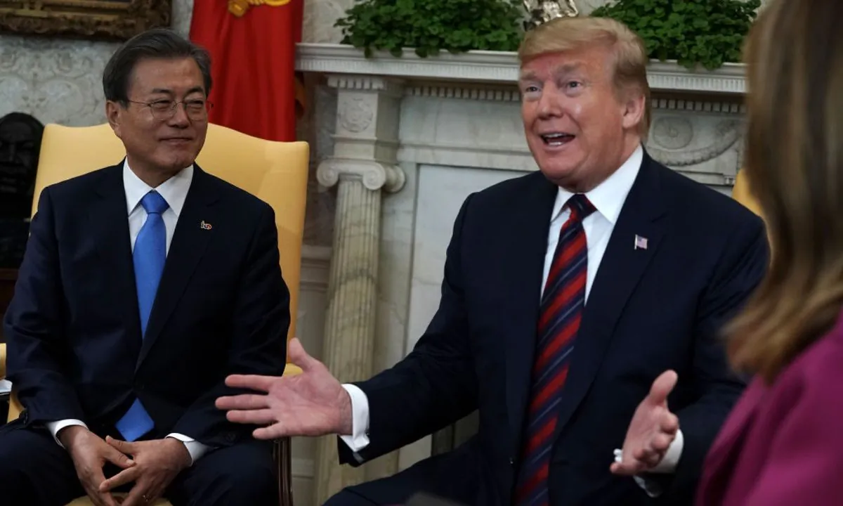 U.S. President Donald Trump meets with South Korean President Moon Jae-in in the Oval Office of the White House April 11, 2019 in Washington, DC. (Alex Wong/Getty Images)