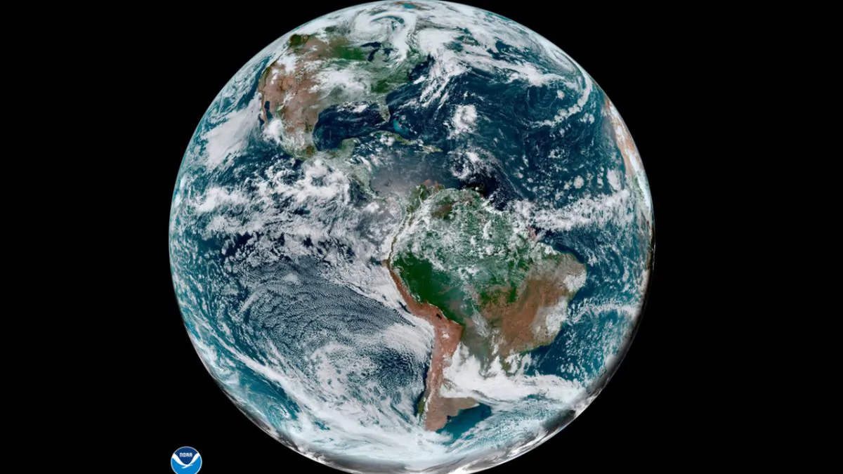 Cloud patterns over the Western Hemisphere on Aug. 8, 2019. (NOAA via AP)