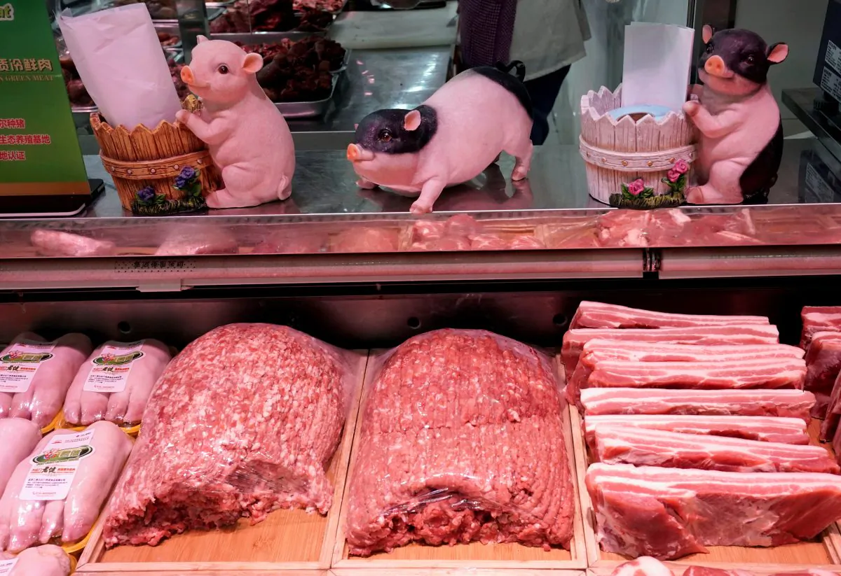 Pork for sale is seen at a supermarket in Beijing, China on April 11, 2019.. (Jason Lee/Reuters)