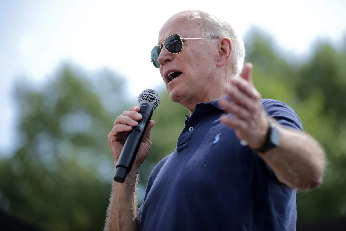 Democratic presidential candidate and former Vice President Joe Biden delivers a campaign speech at the Iowa State Fair in Des Moines, Iowa on Aug. 8, 2019. (Photo by Chip Somodevilla/Getty Images)