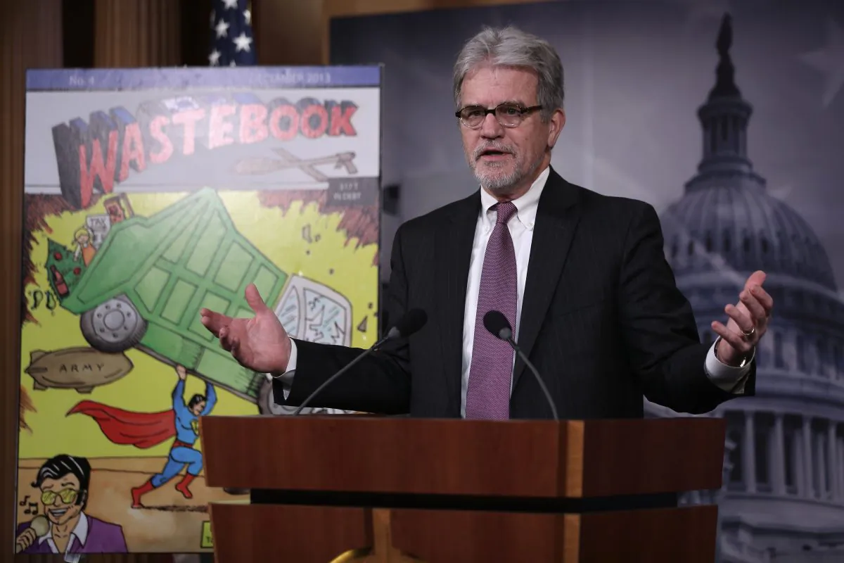 U.S. Sen. Tom Coburn (R-Okla.) speaks during a news conference on Capitol Hill in Washington Dec. 17, 2013. Coburn held the news conference to release "Wastebook 2013," his annual report of "examples of wasteful and low-priority spending" of the U.S. Government.  (Alex Wong/Getty Images)