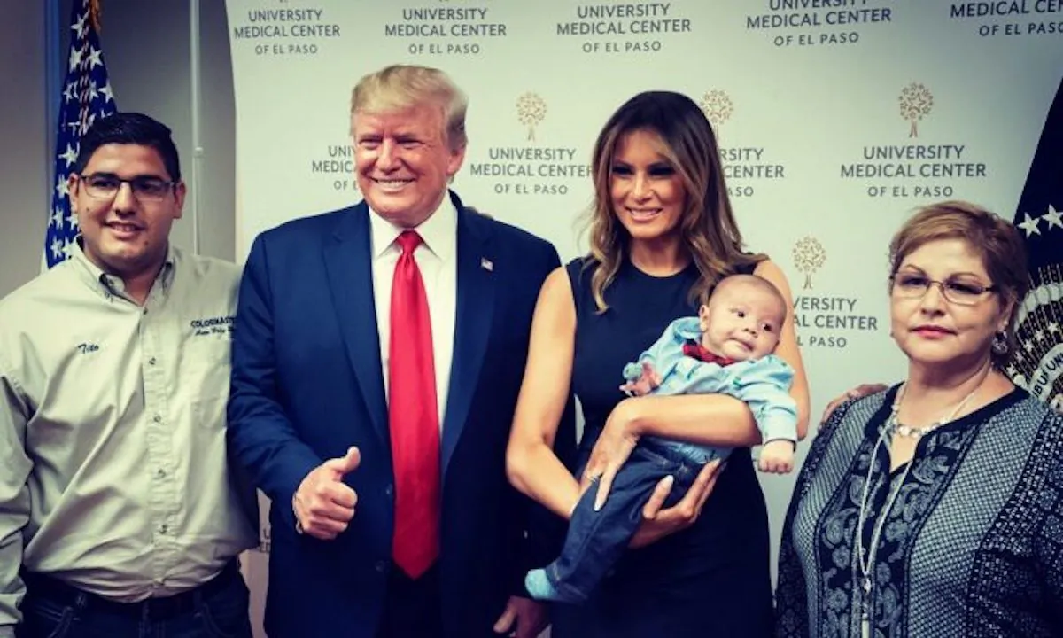 President Donald Trump, and First Lady Melania Trump visit family members of victims of the mass shooting in El Paso, Texas, at University Medical Center on Aug. 7, 2019. (FLOTUS/Twitter)