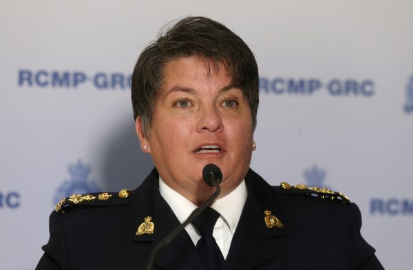 Assistant Commissioner Jane MacLatchy, with the Manitoba Royal Canadian Mounted Police (RCMP), speaks to media regarding two bodies believed to be those of fugitives Kam McLeod and Bryer Schmegelsky found near Gillam, Manitoba, at the RCMP "D" Division Headquarters in Winnipeg, Manitoba, Canada, August 7, 2019. (Shannon VanRaes/Reuters)