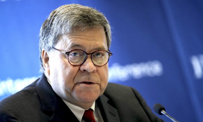 U.S. Attorney General William Barr waits to speak at the International Conference on Cyber Security at Fordham University School of Law in New York City on July 23, 2019. (Drew Angerer/Getty Images)