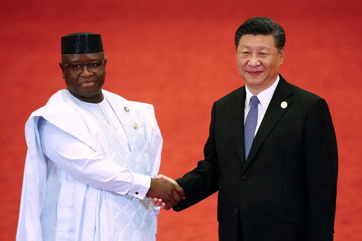 Sierra Leone's President Julius Maada Bio and Chinese leader Xi Jinping attend the Forum on China-Africa Cooperation at the Great Hall of the People in Beijing on Sept. 3, 2018. (Andy Wong/AFP/Getty Images)