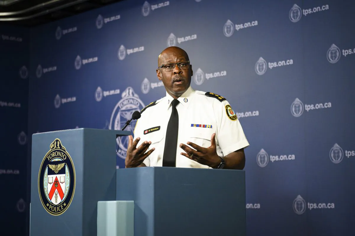 Toronto Police Chief Mark Saunders delivers remarks and takes questions from reporters at a press conference in Toronto on Aug. 9, 2019. THE CANADIAN PRESS/Christopher Katsarov