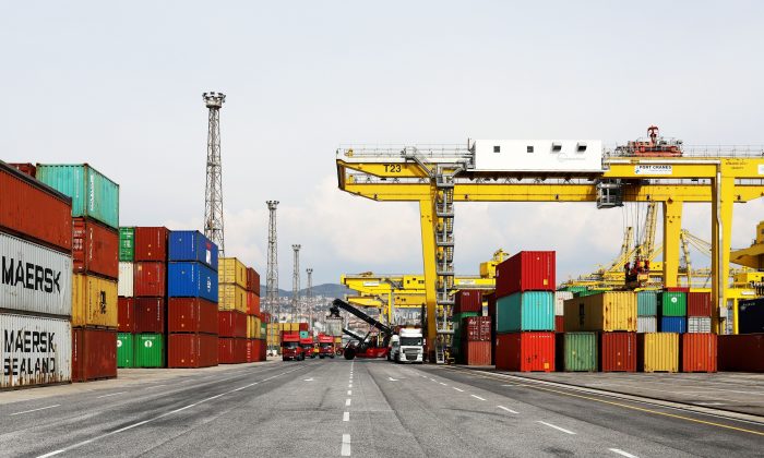 Containers are seen at Pier VII in Trieste, Italy, on April 2, 2019. (Marco Di Lauro/Getty Images)