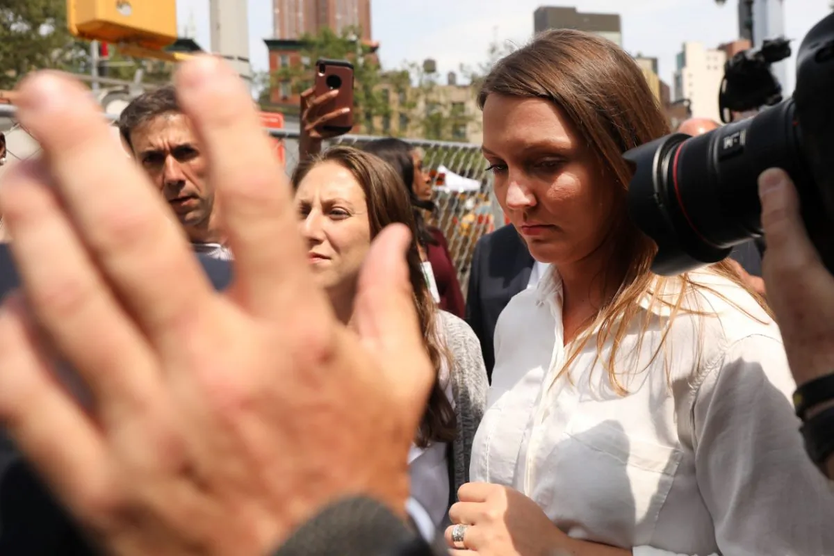 Two of the purported victims of multi-millionaire Jeffrey Epstein, Michelle Licata (L) and Courtney Wild leave a Manhattan court house after a hearing on sex trafficking of underage girls for financier Jeffrey Epstein in New York City, on July 8, 2019. (Spencer Platt/Getty Images)