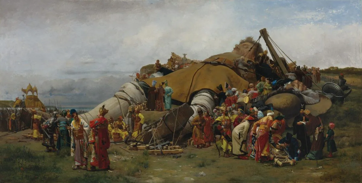 “Gulliver and the Lilliputians,” circa 1886 by Jehan-Georges Vibert. Oil on Canvas, 22.25 inches by 43.25 inches. Private Collection. (Public Domain)