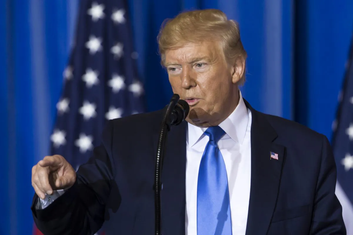 President Donald Trump points to a journalist as he takes questions during a press conference after the G-20 Summit in Osaka, Japan on June 29, 2019. (Tomohiro Ohsumi/Getty Images)