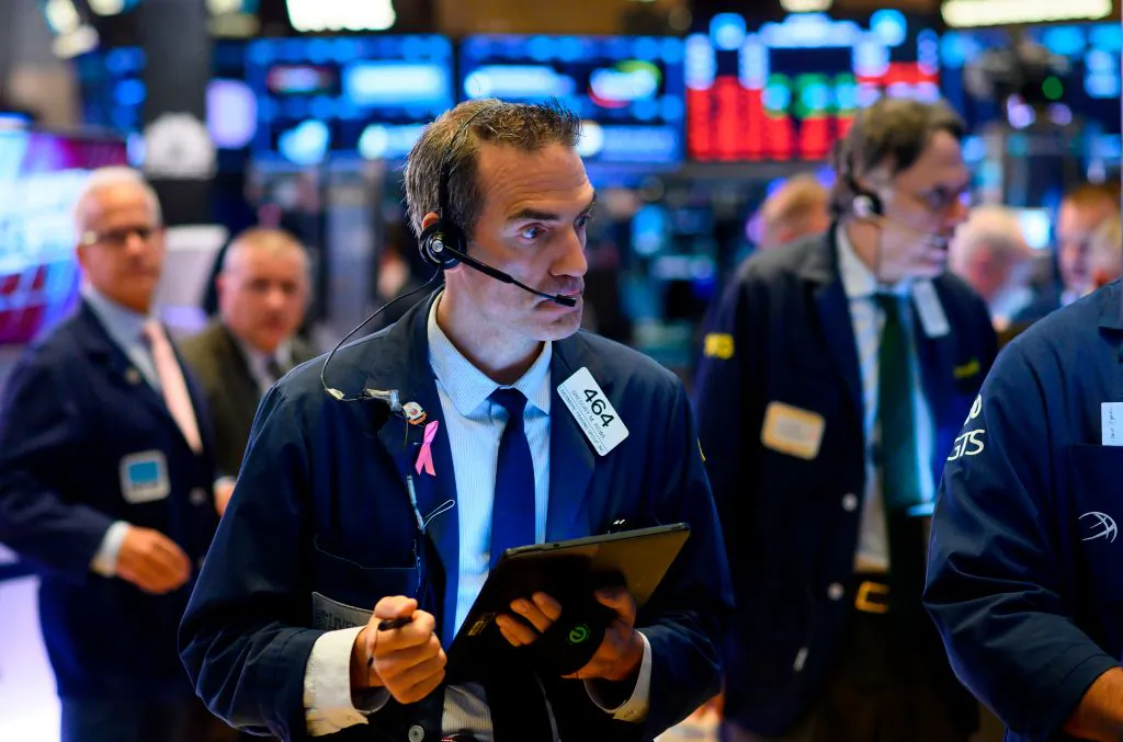 Traders work after the opening bell at the New York Stock Exchange at Wall Street in New York City, on Aug. 15, 2019. (JOHANNES EISELE/AFP/Getty Images)
