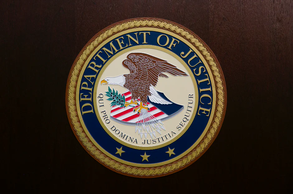 The Department of Justice seal. (Samira Bouaou/The Epoch Times)