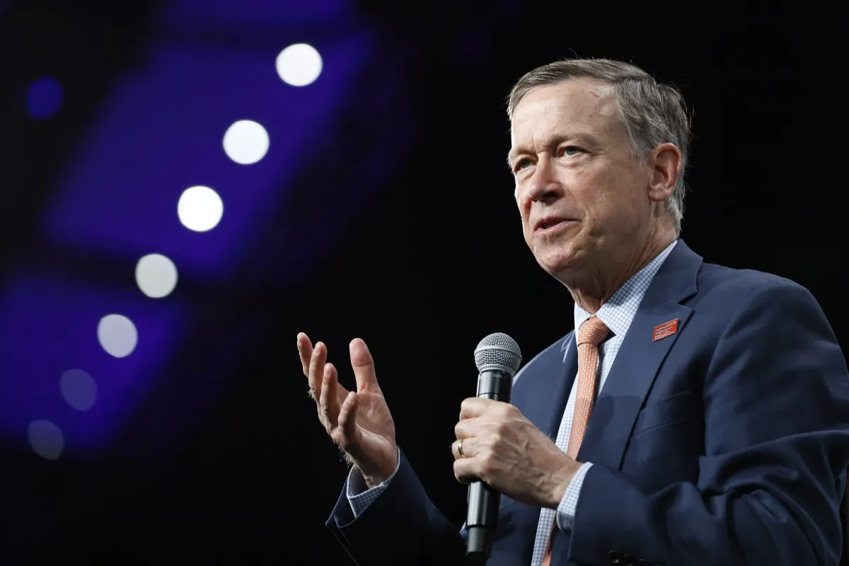 Former Colorado Gov. John Hickenlooper speaks at the Presidential Gun Sense Forum in Des Moines, Iowa, on Aug. 10, 2019. (Charlie Neibergall/AP Photo)