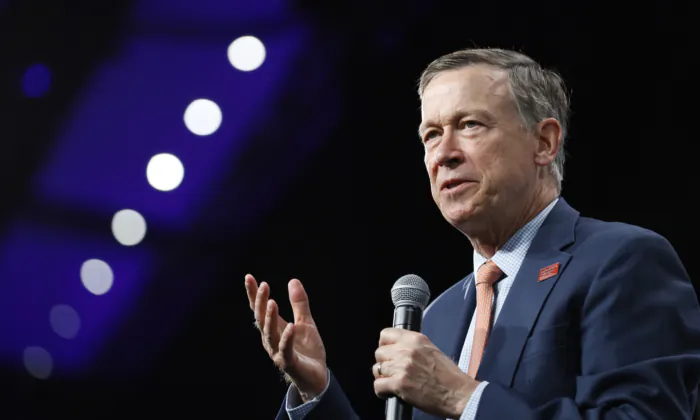 Former Colorado Gov. John Hickenlooper speaks at the Presidential Gun Sense Forum in Des Moines, Iowa on Aug. 10, 2019. (Charlie Neibergall/AP Photo)