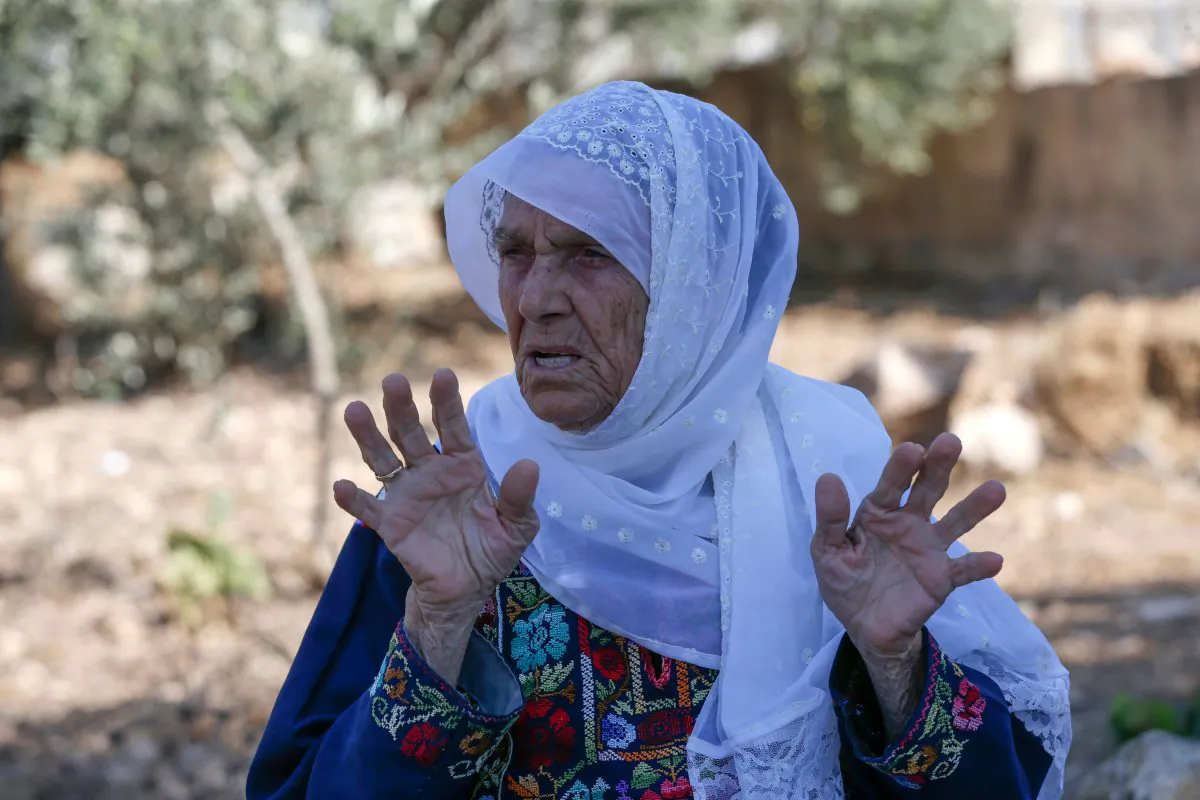 Muftia Tlaib, the maternal grandmother of Rep. Rashida Tlaib (D-Mich.), is pictured outside her home in the village of Beit Ur al-Fauqa, in the occupied West Bank on Aug. 15, 2019. (Abbas Momani/AFP/Getty Images)