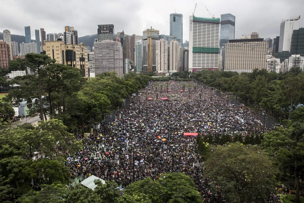 Pro-democracy protesters gather for a rally in Victoria Park in Hong Kong on Aug. 18, 2019. (Isaac Lawrence/AFP/Getty Images)