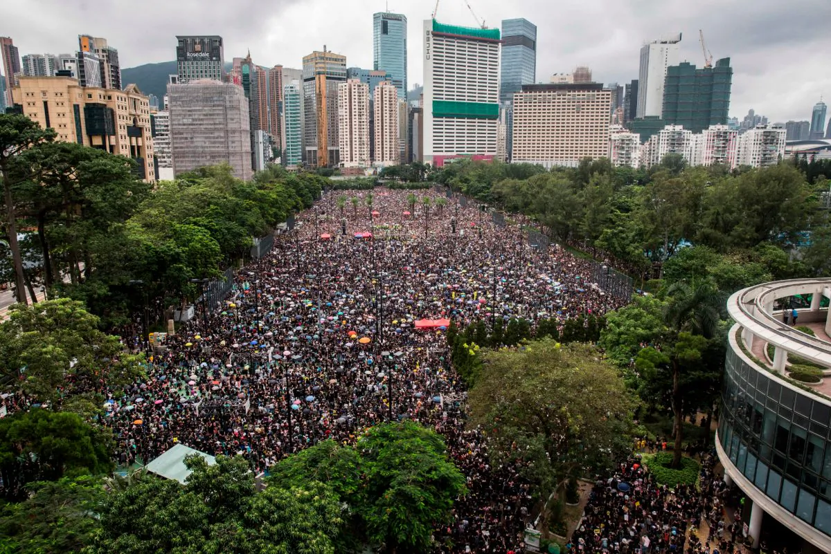 Protesters gather for a rally in Victoria Park in the latest opposition to a planned extradition law, in Hong Kong on Aug. 18, 2019. (Isaac Lawrence/AFP/Getty Images)