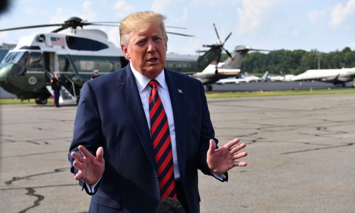 President Donald Trump before boarding Air Force One in Morristown, N.J., on Aug. 18, 2019. (Nicholas Kamm/AFP/Getty Images)