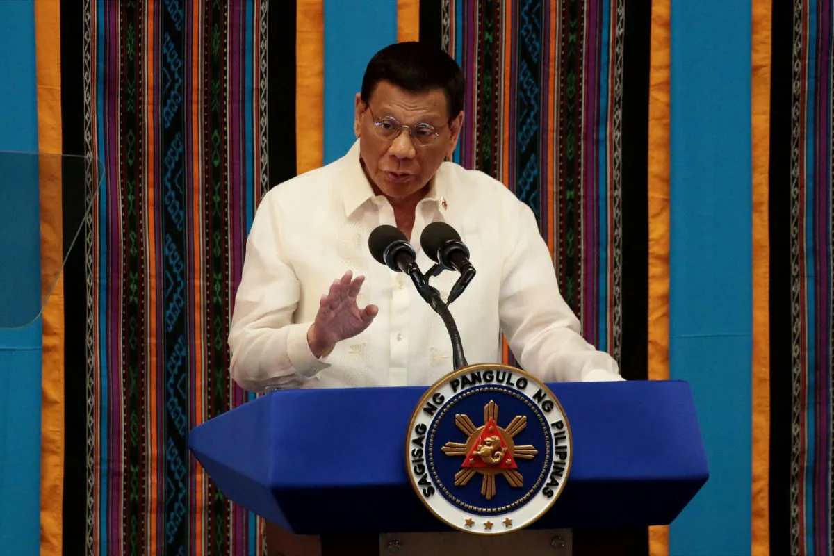 Philippine President Rodrigo Duterte gestures during his fourth State of the Nation Address at the Philippine Congress in Quezon City, Metro Manila, Philippines on July 22, 2019. (Eloisa Lopez/Reuters)