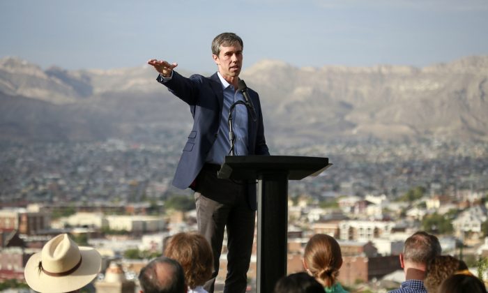 Democratic presidential candidate and former Texas Rep. Beto O'Rourke speaks to a crowd in El Paso, Texas on Aug. 15, 2019. (Sandy Huffaker/Getty Images)