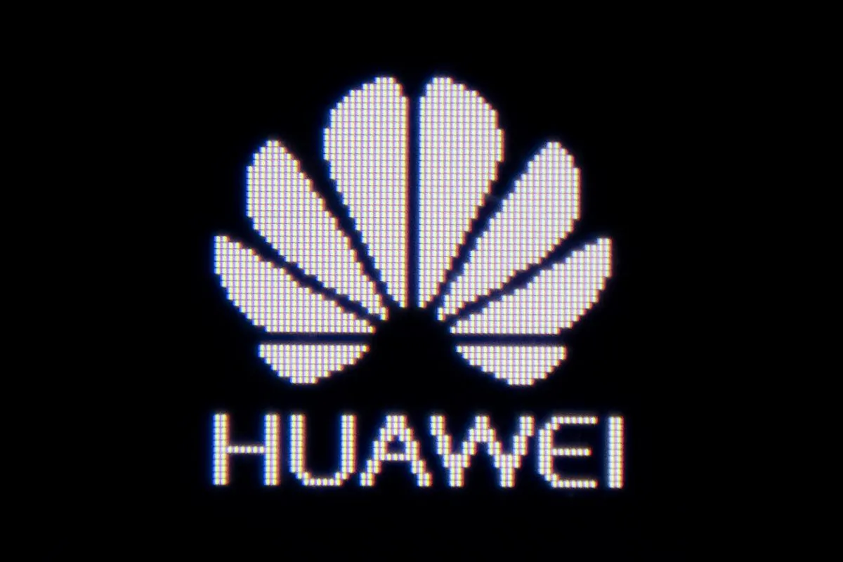 The Huawei logo appears on a Huawei portable wifi device in Beijing on June 29, 2019. (Nicolas Asfouri/AFP/Getty Images)